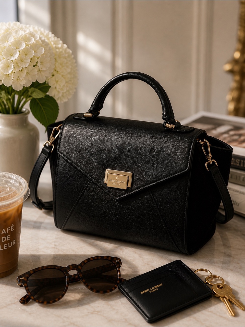 Kate Spade Black Leather & Suede Satchel ✨ NWT Structured Luxe